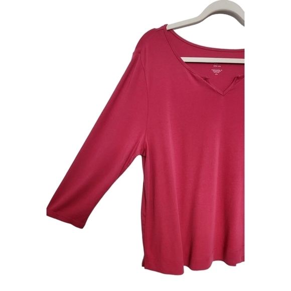 J Jill 100% Pima Cotton Splice Neck 3/4 Sleeve Shirttail Top Size Petite Large. - Picture 8 of 11